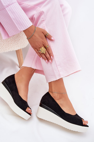 Sieviešu basenes Uz Ķīļa Z Eko zamšādau melnas krāsas Velira