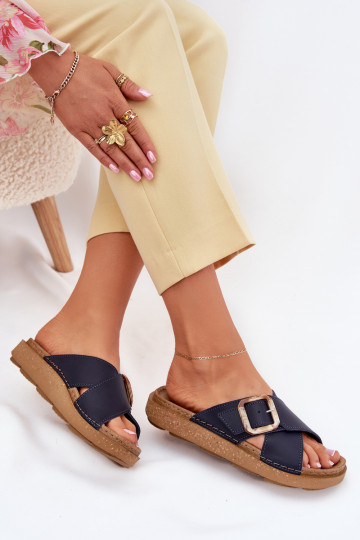 Čibas no dabīgas ādas Sieviešu ar sprādzēm Inblu ED0003IU tumši zilas krāsas