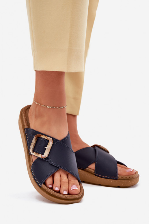 Čibas no dabīgas ādas Sieviešu ar sprādzēm Inblu ED0003IU tumši zilas krāsas