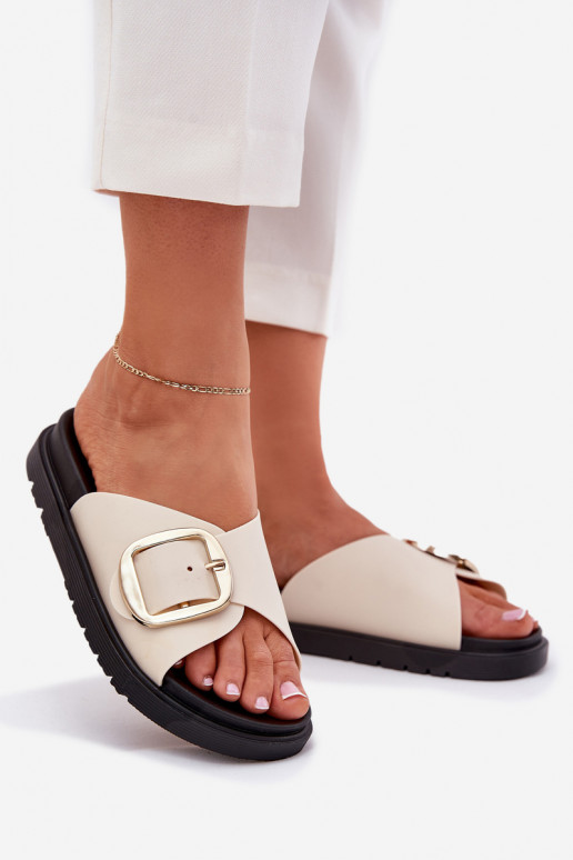 sieviešu čības ar platformu Ar zelta sprādzi smilšu krāsas Jovira