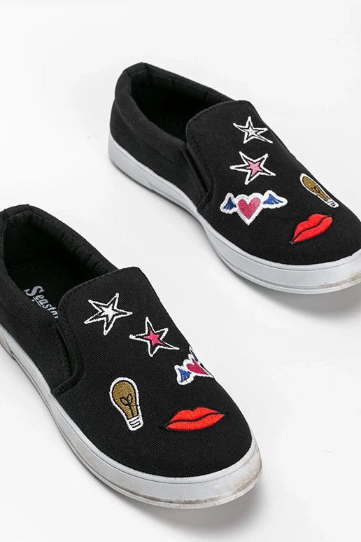 Melni auduma apavi ar aplikācijām,...