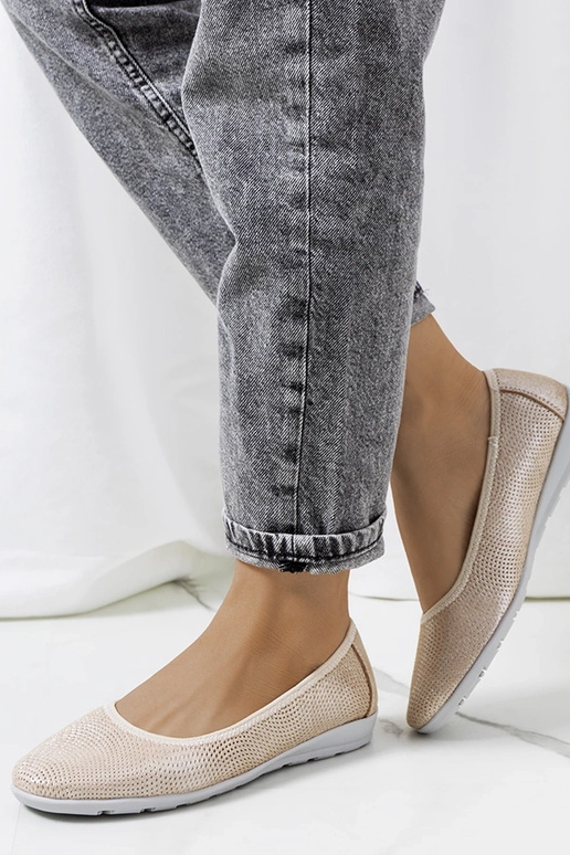 Elmas Beige Leather Ballet Flats