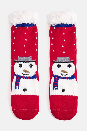 Sarkanas izolētas zeķes ar Challi the Snowman