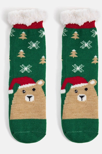 Zaļas siltas zeķes ar Teddy Bear Challi