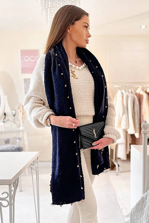 Tumši zila šalle ar zelta pērlītēm...