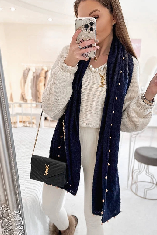 Tumši zila šalle ar zelta pērlītēm...