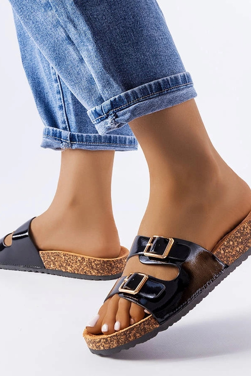 Melnas flip-flops ar korķa zoli Cincinna