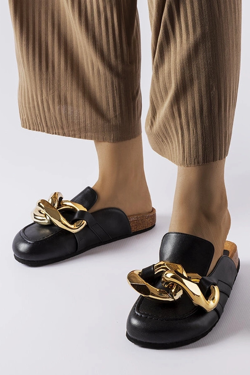 Melnas Christelle Ķēdes Flip Flops