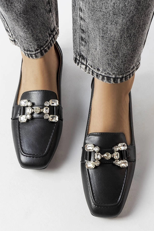 Melni sieviešu mokasīni ar cirkoniem,...