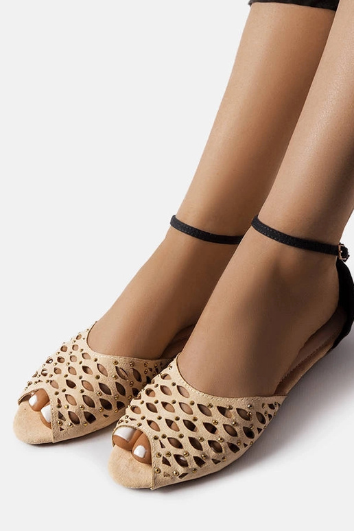 Bēšas ažūra sandales ar cirkoniem Avice