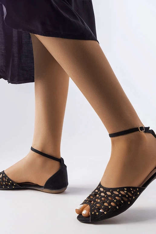 Melnas ažūra sandales ar cirkoniem Avice