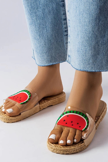 Foddie caurspīdīgās arbūzu flip flops