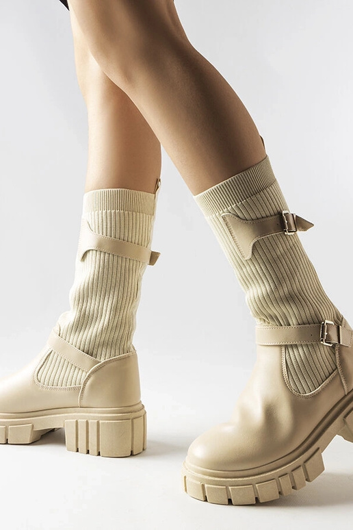 Bēši stilīgi zābaki ar elastīgu kātu Ida