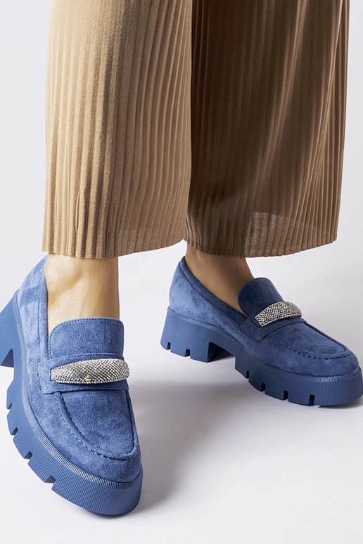 Zili mokasīni ar cirkoniem Macario