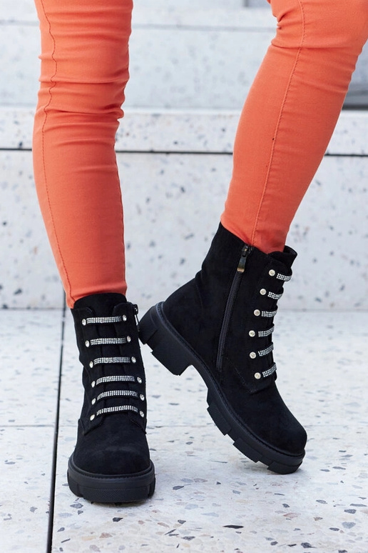 Melni potītes zābaki ar cirkonijiem,...