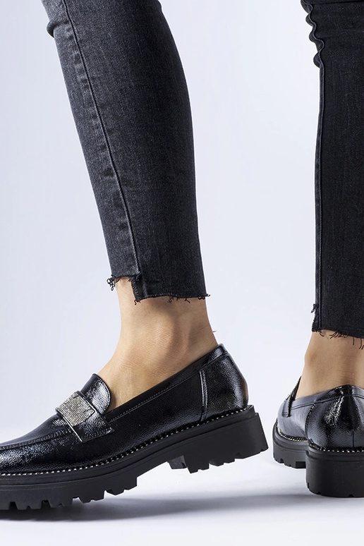 Fecteau melni lakādas loaferi