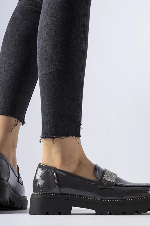 Tumšpelēki lakoti mokasīni Fecteau