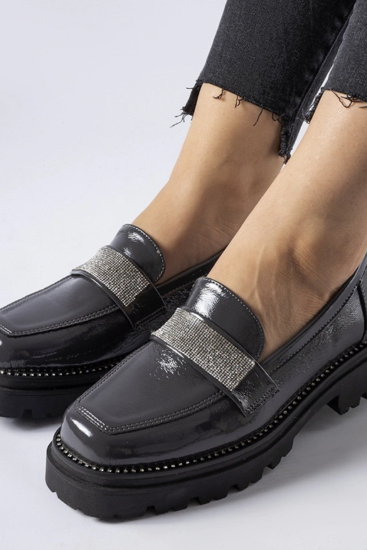 Tumšpelēki lakoti mokasīni Fecteau