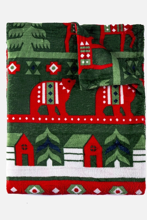 Zaļa sega ar Ziemassvētku rakstiem...