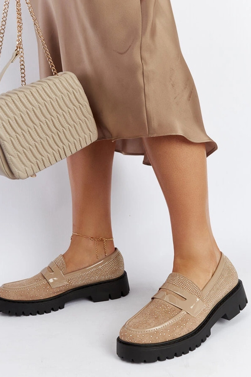 Beige mokasīni uz masīva papēža Parent