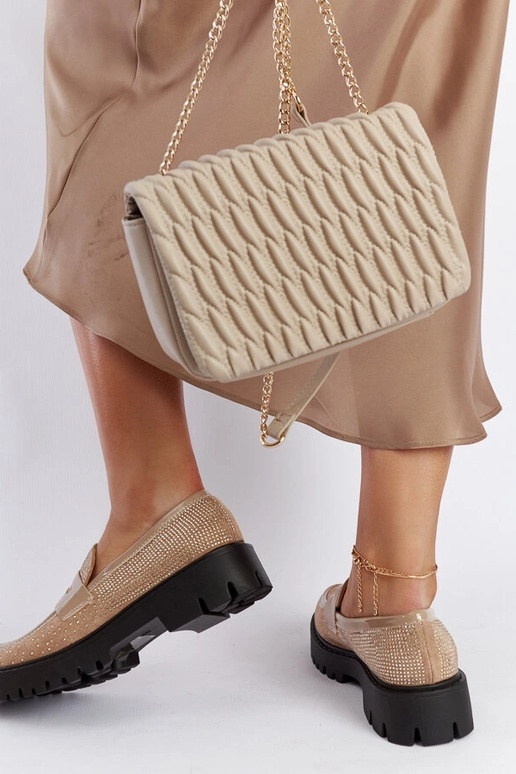 Beige mokasīni uz masīva papēža Parent