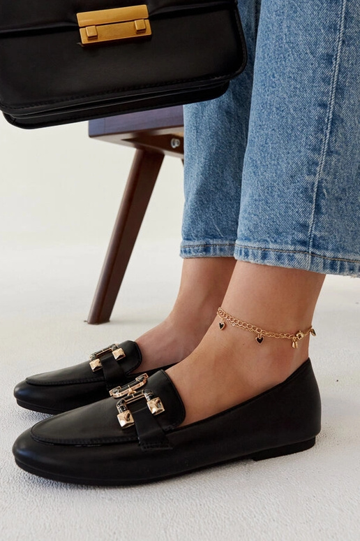 Melni Comerio sprādzes mokasīni