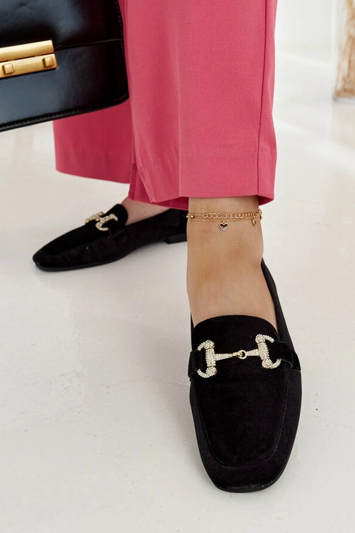 Melni samta mokasīni ar cirkoniem...