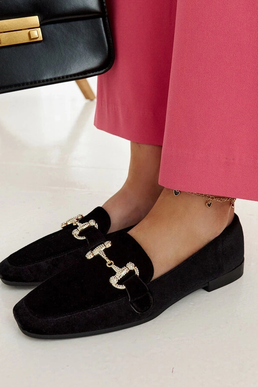 Melni samta mokasīni ar cirkoniem...