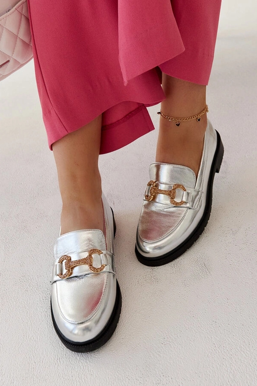 Aleynas sudraba mokasīni ar ciroņiem