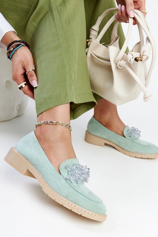 Gaiši zaļi zamšādas mokasīni ar...