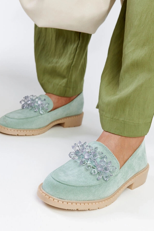 Gaiši zaļi zamšādas mokasīni ar...