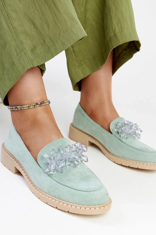 Gaiši zaļi zamšādas mokasīni ar...