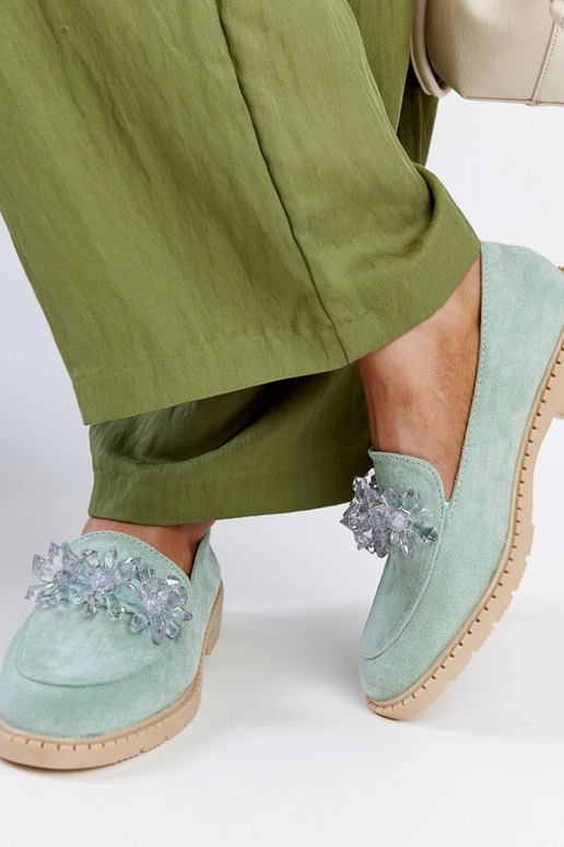Gaiši zaļi zamšādas mokasīni ar...
