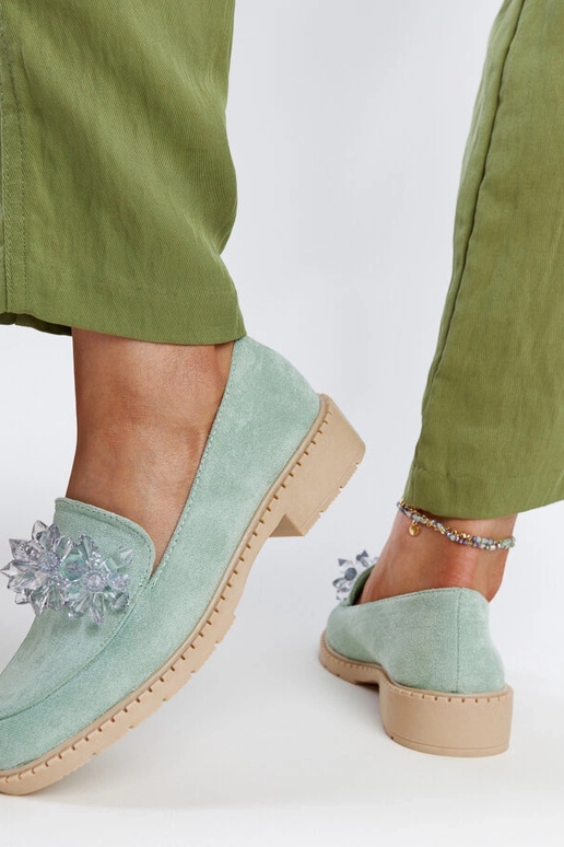 Gaiši zaļi zamšādas mokasīni ar...