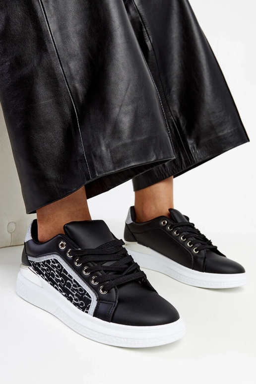 Melnas mirdzošas platformas kedas Fekete