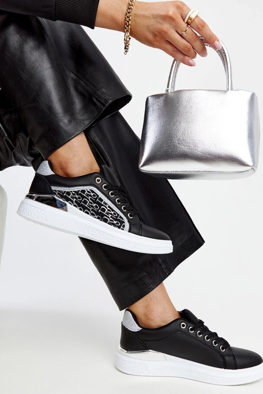 Melnas mirdzošas platformas kedas Fekete