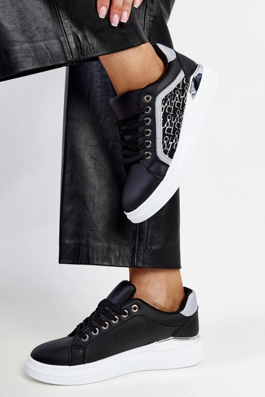 Melnas mirdzošas platformas kedas Fekete