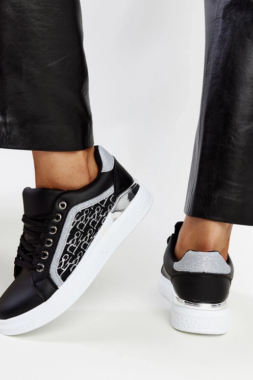 Melnas mirdzošas platformas kedas Fekete