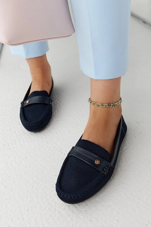 Tumši zila auduma mokasīni Fombio