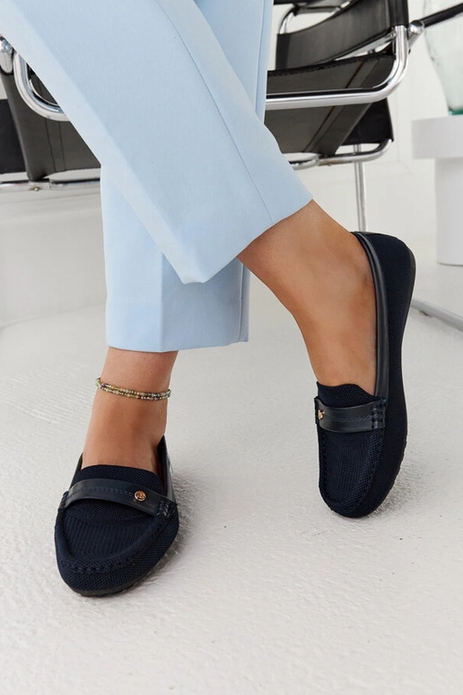 Tumši zila auduma mokasīni Fombio