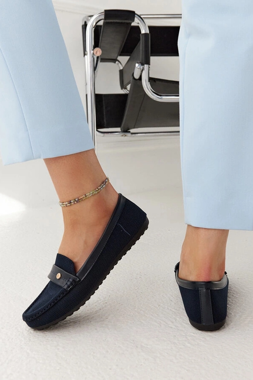 Tumši zila auduma mokasīni Fombio