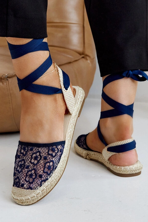 Teha Navy Lace Open Toe Espadrilles