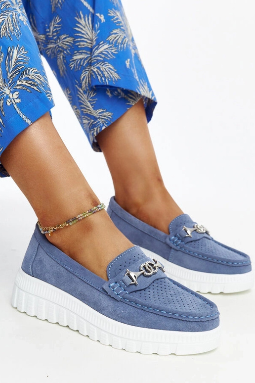 Zili ādas puszābaki ar dekoratīvu...