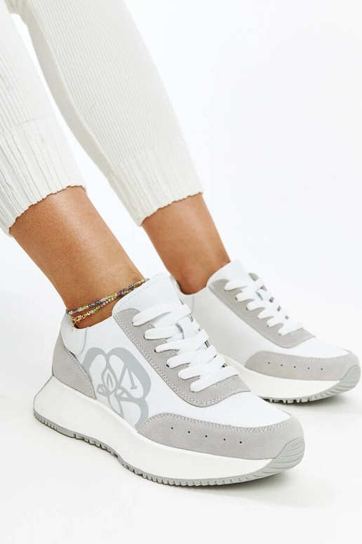 Balti-pelēki ādas sporta apavi Salimah