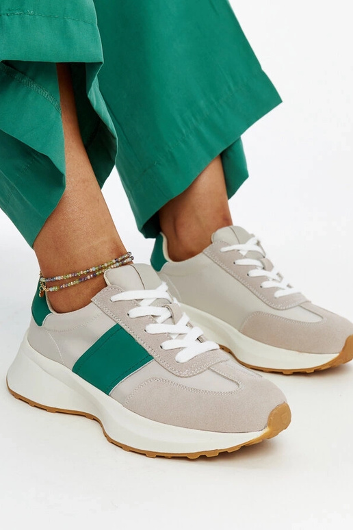 Pelēki-zaļi ādas sporta apavi Ganim