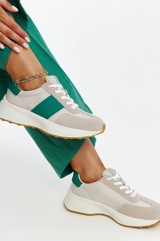 Pelēki-zaļi ādas sporta apavi Ganim