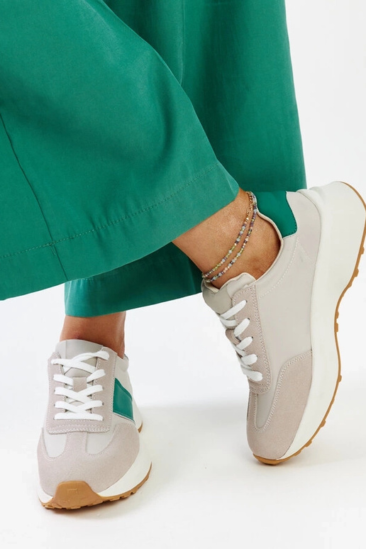 Pelēki-zaļi ādas sporta apavi Ganim