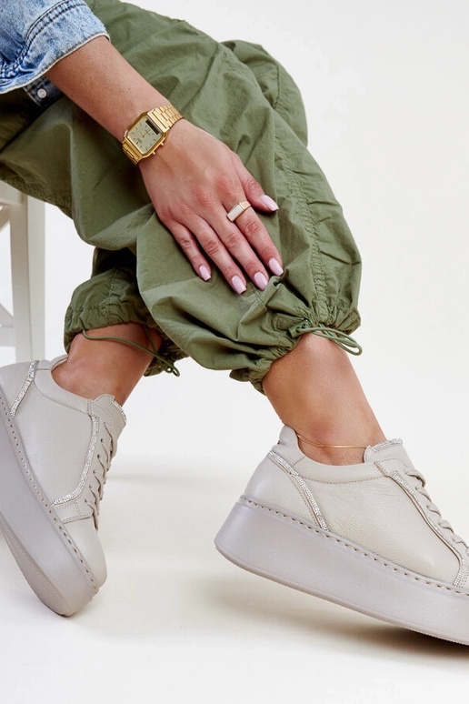 Tumši bēšas ādas sporta apavi ar...