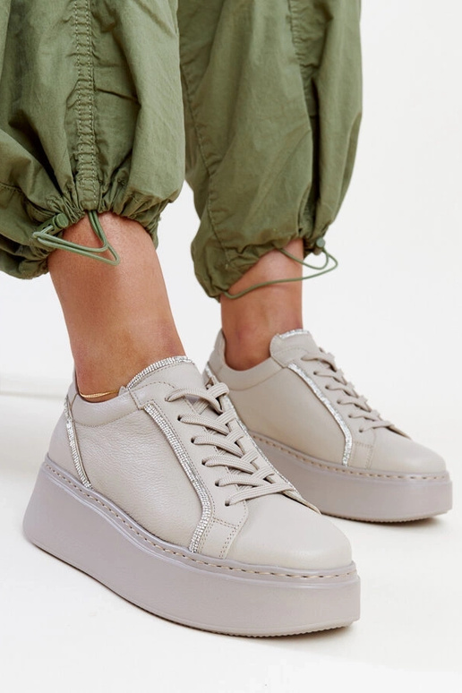 Tumši bēšas ādas sporta apavi ar...