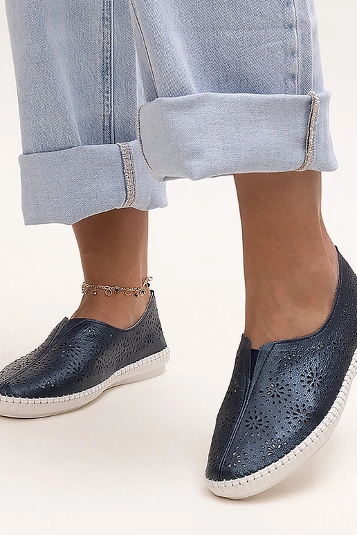 Bernice tumši zilas ādas ažūra apavi